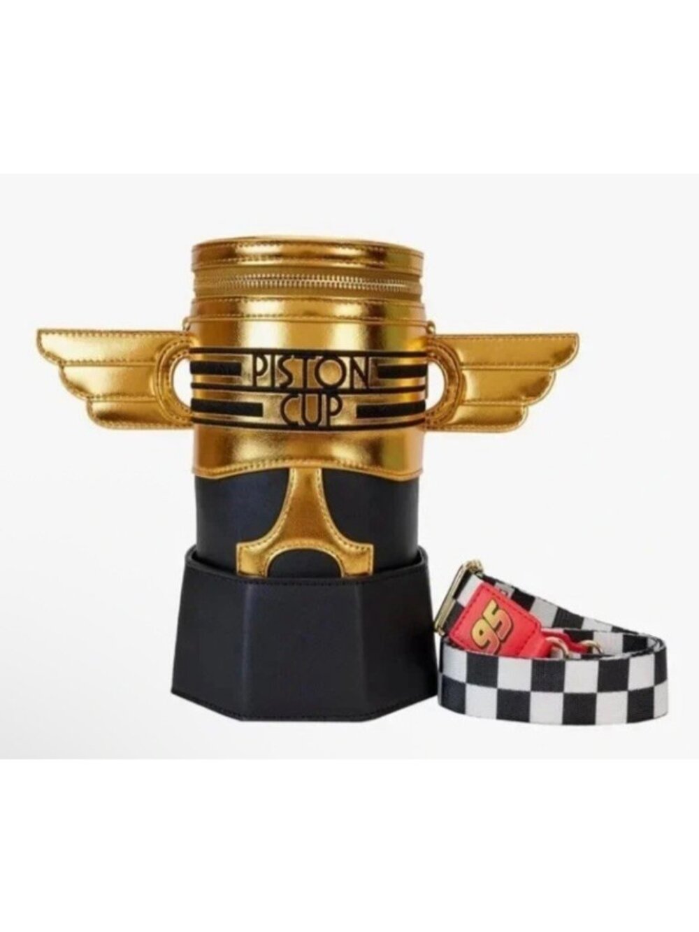 Loungefly Disney Pixar Cars Piston Cup Trophy Crossbody Bag Gold Metallic NWT